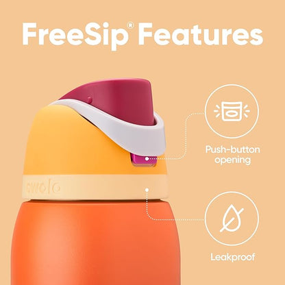 Owala FreeSip Insulated Stainless Steel Water Bottle with Straw for Sports, Travel, and School BPA-Free Sports Water Bottle, 24 oz, Citrus Crush