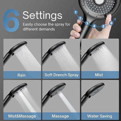 FEELSO Filtered Shower Head with Handheld, High Pressure 6 Spray Mode Showerhead with 60" Hose, Bracket and 15 Stage Water Softener Filters for Hard Water Remove Chlorine and Harmful Substance
