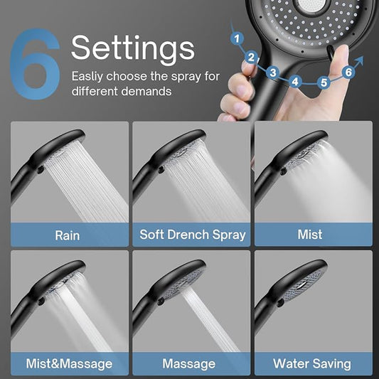 FEELSO Filtered Shower Head with Handheld, High Pressure 6 Spray Mode Showerhead with 60" Hose, Bracket and 15 Stage Water Softener Filters for Hard Water Remove Chlorine and Harmful Substance