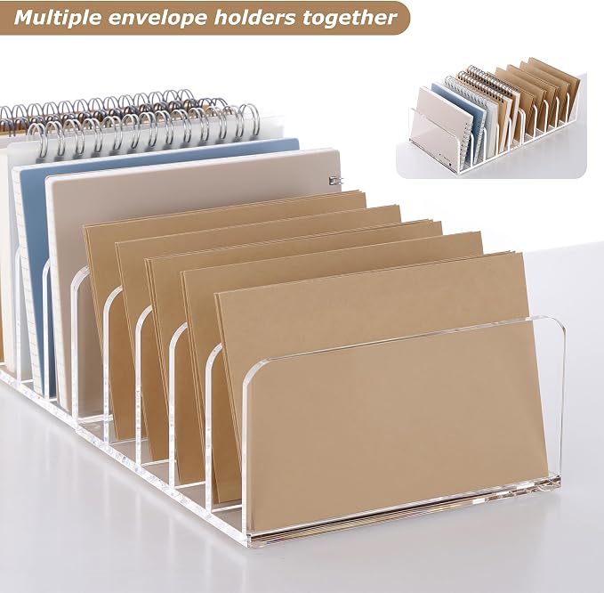 SANRUI Clear Desktop File Organizer, 5 Compartments Acrylic Office Document Sorter Mails Storage, Multifunction Letter Folder Racks Holders for Office,Home, School Desk Organization