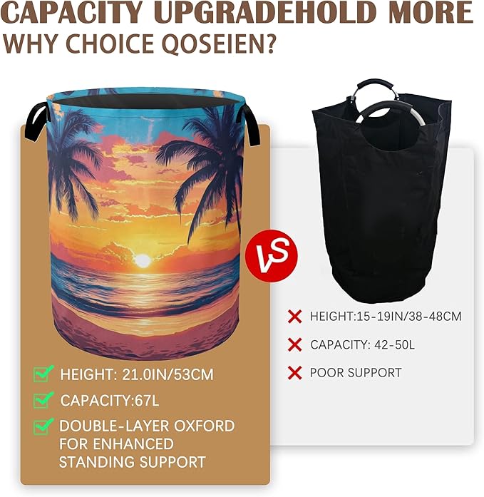 Laundry Hamper,Tropical Palm Laundry Basket,Sunset Sea Beach Waterproof Oxford Cloth Storage Basket with Handle for Clothes Books Nursery Home Storage Sundries 16"x20"