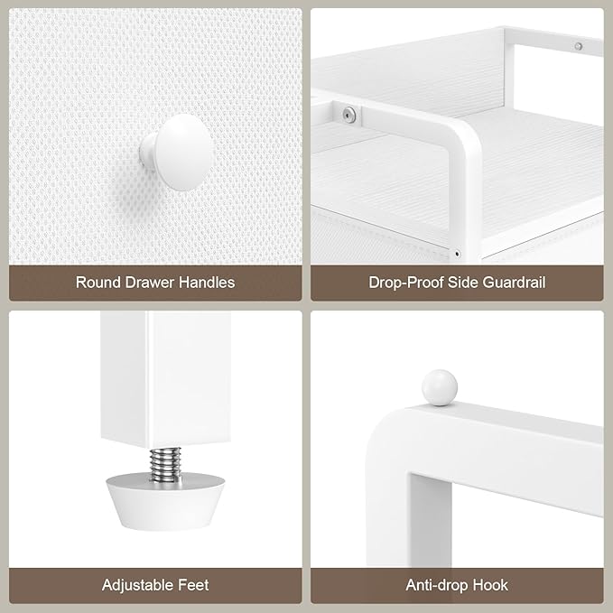48.03” W Dresser with 2 Hanging Racks, 3 Drawers Dresser Closet for Bedroom, Fabric Kids Chest of Drawers with Clothes Rack, Small Dresser with Wooden Top, White Dresser for Bedroom