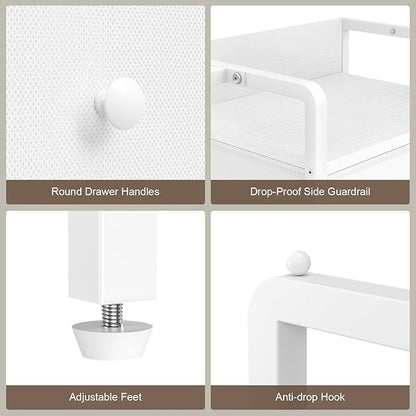 48.03” W Dresser with 2 Hanging Racks, 3 Drawers Dresser Closet for Bedroom, Fabric Kids Chest of Drawers with Clothes Rack, Small Dresser with Wooden Top, White Dresser for Bedroom