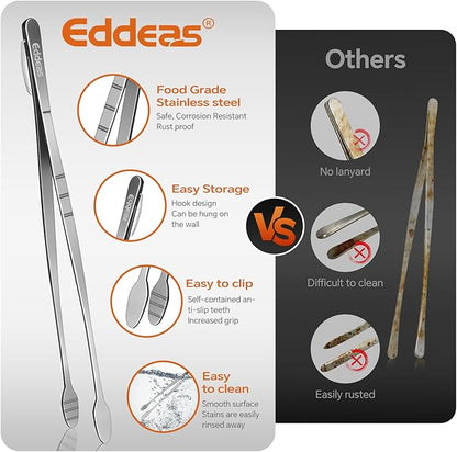 Eddeas Kitchen Tweezers Tongs, Cooking Tweezers Stainless Steel - 3 Size 12'' 10'' & 8 inch Ideal for Meat, pasta, plating and pinching delicate small pieces of food, Set of 3