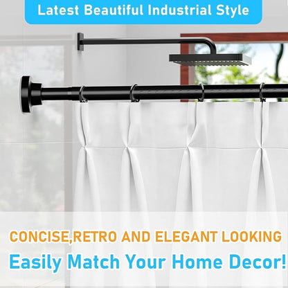 MEXAU Black Tension Curtain Rod 40-183 Inch Long Tension Rod 1.26" Spring Tension Curtain Rod Adjustable Curtain Rods No Drilling Tension Shower Rod Curtain Tension Rod for Bathroom Windows Doorways
