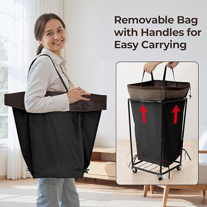 Cupic Cupid Laundry Hamper with Wheels, Rolling Laundry Basket, Dirty Clothes Cart for Laundry Room Organization and Storage, Bathroom, Bedroom, Black