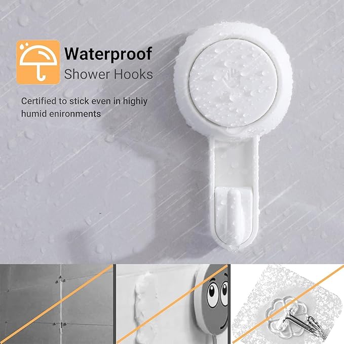 Marchpower Shower Hooks for Inside Shower Reusable Waterproof Utility Suction Cups Hooks - 2 Pack Heavy Duty Vacuum Hook Home Kitchen Bathroom Wall Holder Hanger for Towel Loofah Cloth Key & Ceiling