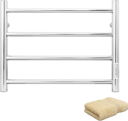 KEG Towel Warmer Wall Mounted with Built-in Timer 4 Bars Electric Stainless Steel Heated Towel Racks for Bathroom, Hot Plug-in Bath Towel Heater Polish Chrome