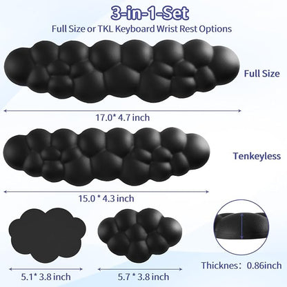 Sushret Cloud Wrist Rest Keyboard, Cloud Keyboard Wrist Pad Set with PU Leather Memory Foam, Cute Arm Rest for Palm Support, PC/Gaming Desk Accessories/Office Setup/Computer Hand Cushion - Black