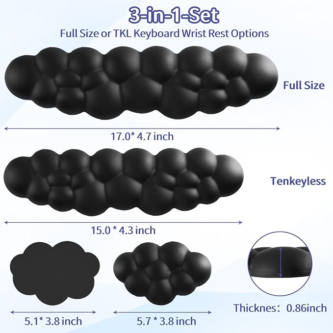 Sushret Cloud Wrist Rest Keyboard, Cloud Keyboard Wrist Pad Set with PU Leather Memory Foam, Cute Arm Rest for Palm Support, PC/Gaming Desk Accessories/Office Setup/Computer Hand Cushion - Black