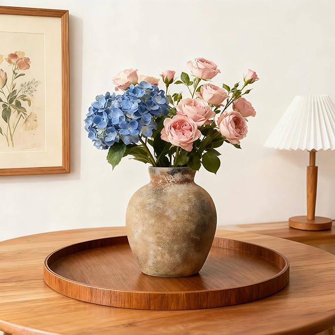 NEBRYX Ceramic Vase, 6 inch Minimalist Rustic Farmhouse Terracotta Vase for Home Decor, Table, Living Room, Entryway, Shelf, Mantel Decoration (Rust)