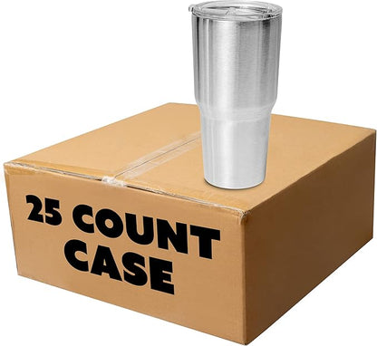 makerflo Silver 30 oz Stainless Steel Tumbler Pack of 25 with Lid & Straw | Craft-Ready for DIY Gifts & Personalization (Epoxy, UV DTF, Vinyl, and Laser Engraving) - Not for Sublimation