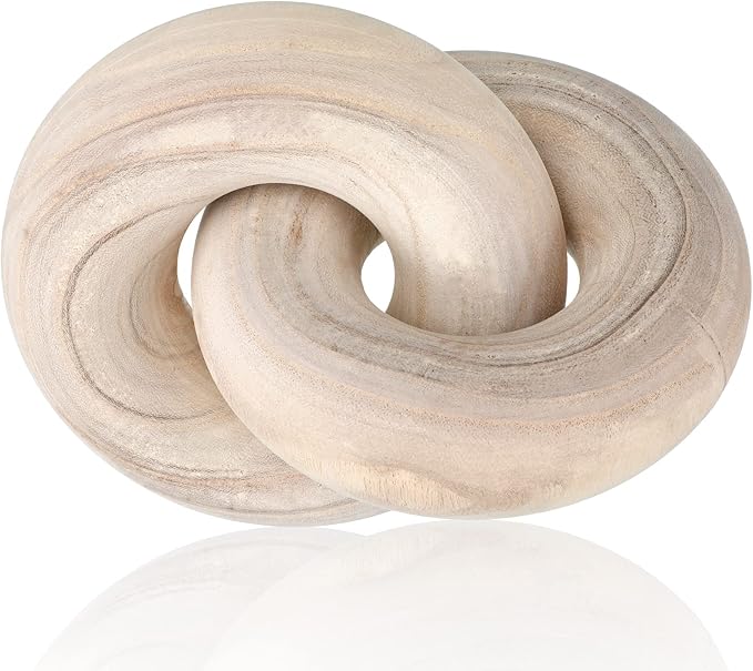 2 Link Wood Chain Link Decor Coffee Table Wooden Knot Decor Hand Carved Modern Farmhouse Ornament Boho Rustic Natural Chain Items for Home Living Room Bedroom Shelf Decorations(Wood)