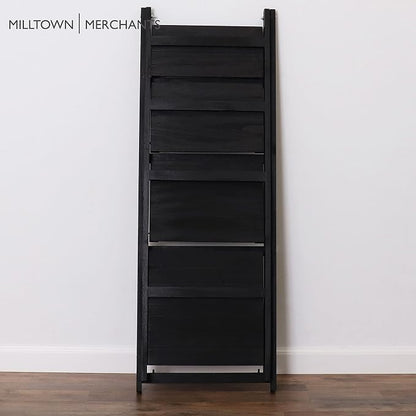 Distressed Ladder Shelf - Rustic Leaning Bookshelf for Home Decor (Black)