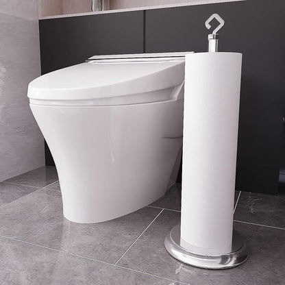 KASUNTO Toilet Paper Holder for Bathroom, Metal Free Standing Toilet Paper Storage with Rustproof, Tissue Paper Roll Stand for Bathroom Accessories (Poilshed Chrome)