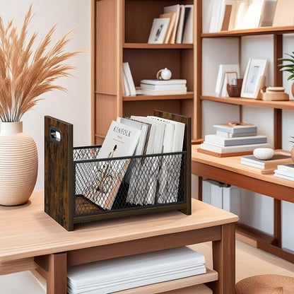 Large Magazine Rack Floor Set of 2, Vinyl Record Storage, Magazine File Holder Storage Basket for Letters, Books, Newspapers, Desktop and Home Office, 15.35" L x 8.7" W x 11.8" H
