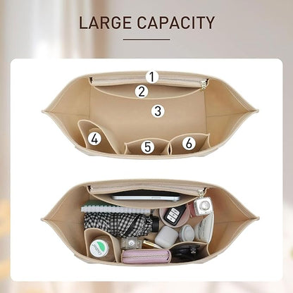 Doxo Felt Purse Organizer Insert,Handbag Organizer Compatible with Longchamp Le-pliage Large and More, Long Champ Bag Organizer Keeps Tote Handbags Shaped & Neat (Beige,Large)