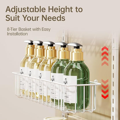 Delamu Adjustable Cabinet Door Organizer, 8-Tier Hanging Spice Rack Organizer, Metal Over the Door Pantry Organizer, Pantry Organizers and Storage Shelves for Kitchen Bathroom Laundry Room, White