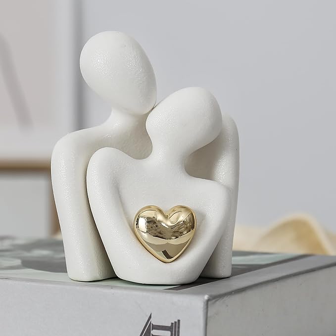 GJFASGF Hugging Couple Statue Ceramic Lover Figurine Home Decor is a Romantic Gift for Her on Wedding Anniversary and Valentines, TV Stand Decoration Knick Knacks for Shelves (M)