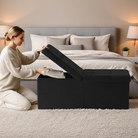35-INCH Storage Ottoman Bench, Footrest with Storage, End of Bed Bench Coffee Table for Living Room, Bedroom, Entryway, Black