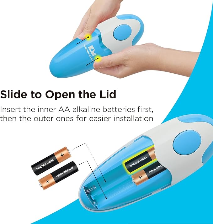 Kitchen Mama Auto Electric Can Opener: Open Your Cans with A Simple Press of Button - Automatic, Hands Free, Smooth Edge, Food-Safe, Battery Operated, YES YOU CAN (Sky Blue)