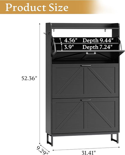 Shoe Cabinet Storage for Entryway, Shoe Storage Cabinet with 3 Flip Drawers, Freestanding Narrow Shoe Rack Organizer with Metal Legs for Foyer, Hallway, Black