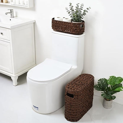 Livole 2-in-1 Toilet Paper Basket with Lid Toilet Paper Storage - 16 Regular Rolls or 12 Mega Rolls Woven Plastic Rattan Waterproof Toilet Paper Organizer for Bathroom, Browm