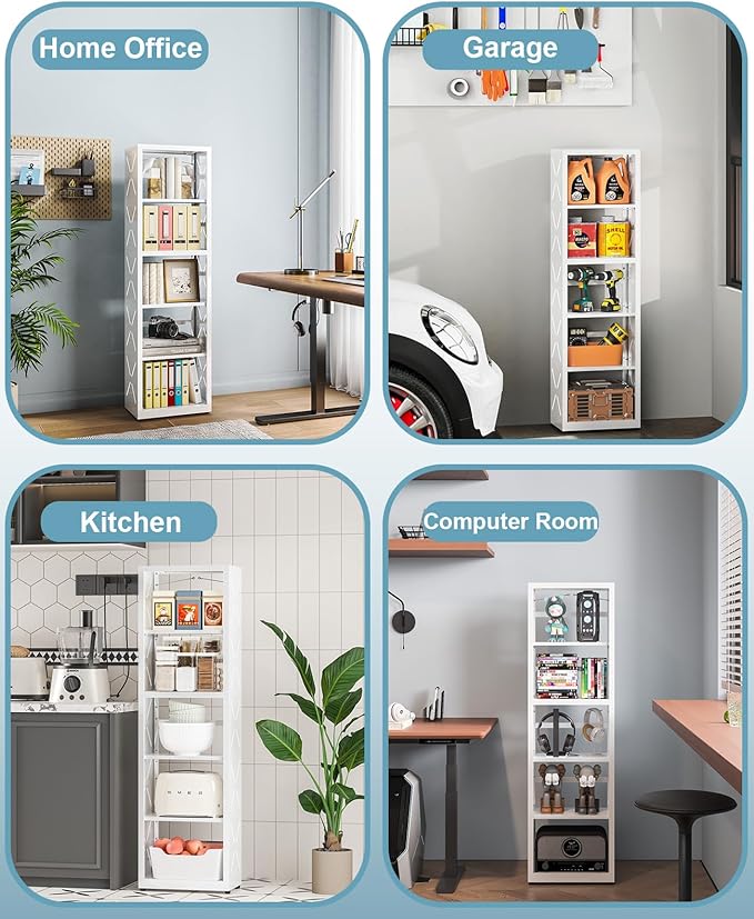 METALOONG 5-Tier Metal Bookshelf, Adjustable Bookcase with Anti-Tip Kit & Leveling Feet, Heavy-Duty Metal Storage Organizer, Modern Corner Shelves for Kitchen, Garage, Home Office