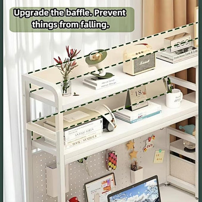Desktop Bookshelf, pegboard Storage and Organization Rack, Dorm Desk Shelf, Desk Hutch, Desktop Storage for Office, Study, Student Display Rack,Desktop Shelves (White 45.3" Lx9.9 Wx37 H)