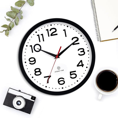 Roymnie Atomic Wall Clock 14 Inch, Modern Clock Battery Operated Classic Analog Decorative for Kitchen, Living Room, Office, Bedroom, Bathroom (Black)