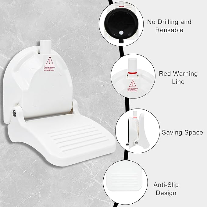 Shower Foot Rest, Strong Suction Cup Foldable Foot Stool for Shaving Legs in Shower, No Drill Bathroom Foot Rest with Anti-Slip Surface for Elderly, Pregnancy, Portable for RV Travel