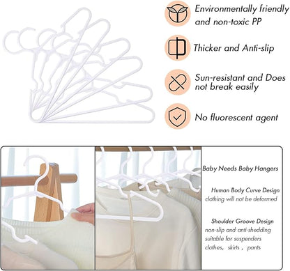 30 Pack White Kids Hangers 11.6 Inch - Baby Clothes Hangers for Toddler & Child, Durable Plastic Children's Hangers for Closet, Pants, Coats, Skirts (Non-Slip, Space-Saving)