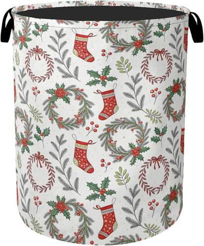Christmas Foldable Laundry Hamper - Waterproof Fabric Storage Basket with Handles, Clothes Hampers for Laundry,Bedroom,Dorm