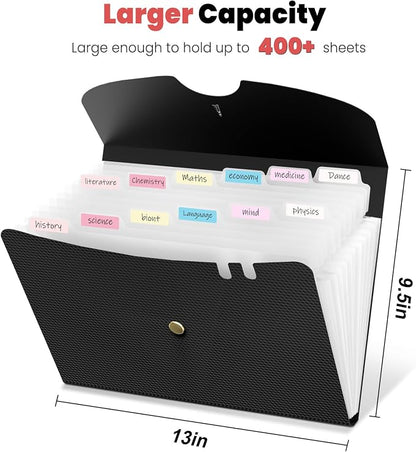 Sooez Expanding File Folder, 13 Pocket Accordion File Organizer, Monthly Expandable File Folder for Documents with Labels, Portable Bill Receipt Organizer for School Office Supplies, Letter A4 Size