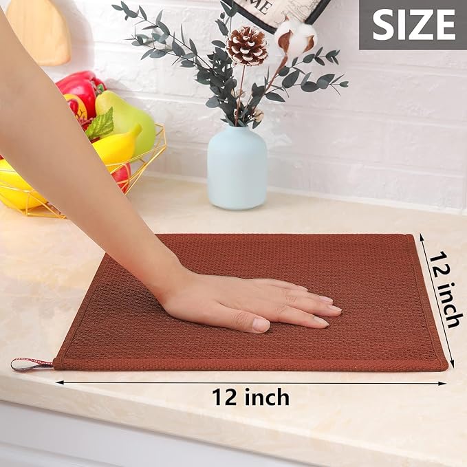 Homaxy 100% Cotton Waffle Weave Kitchen Dish Cloths, Ultra Soft Absorbent Quick Drying Dish Towels, 12 x 12 Inches, 24-Pack, Rust