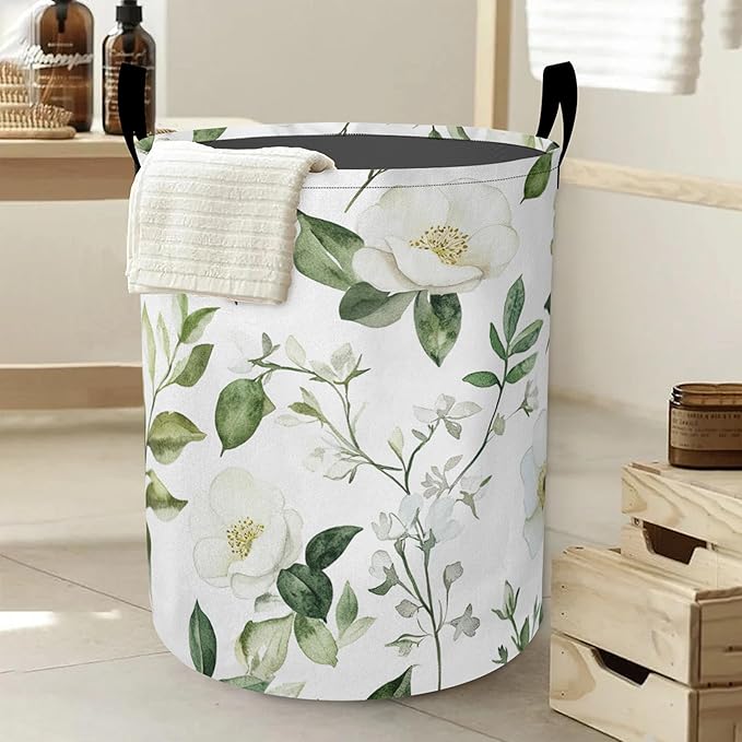 Retro Flowers Laundry Basket-Large Foldable Hamper Holder Portable Tall Collapsible Laundry Hamper Storage Basket Bin with Handles, Canvas & Waterproof lining for Household Items