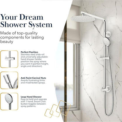 BATH ROYALE Rain Shower Head & Detachable Handheld Spray Combo, Easy Install & 3 Spray Modes, Brushed Gold