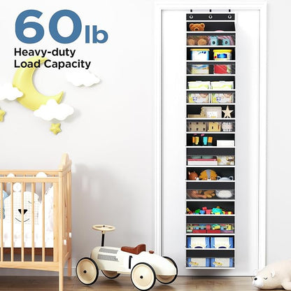 Mefirt Over The Door Organizer, 8 Shelf Door Hanging Organizers with 8 Large Capacity Pockets, Back of Door Organizer Storage Hanging Shelves for Closet Bathroom Bedroom Nursery