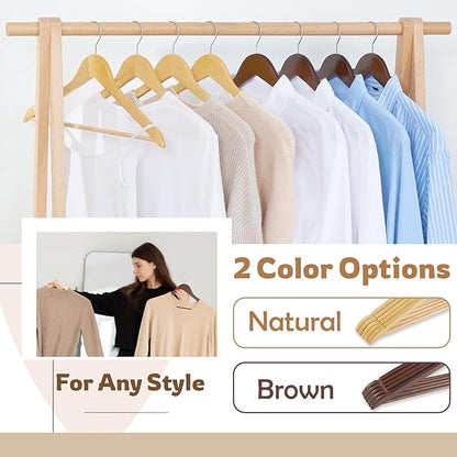 ELONG HOME Solid Wooden Hangers, 30 Pack Walnut Slim Wood Hangers with Extra Smooth Finish, Precisely Cut Notches and Chrome Swivel Hook, Wooden Clothes Hangers for Shirt Suit Jacket Dress
