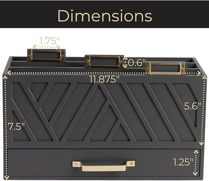 BLU MONACO | Grey Three-Tier Desktop Mail Organizer with Gold Label Holders & Drawer | Stylish Mail Holder and Countertop Document Storage for Home or Office