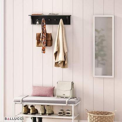 Ballucci Floating Coat and Hat Wall Shelf Rack, 5 Pegs Hook, 24", Black