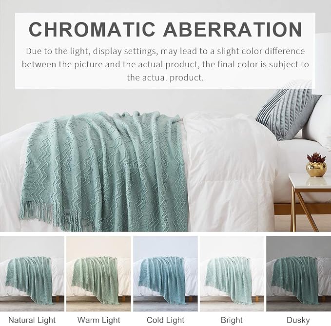 BOURINA Aqua Throw Blanket 60x80 Inches Throw Textured Solid Soft Sofa Throw Couch Knitted Decorative Blanket