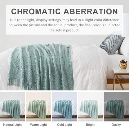 BOURINA Aqua Throw Blanket 50x60 Inches Throw Textured Solid Soft Sofa Couch Decorative Knit Blanket
