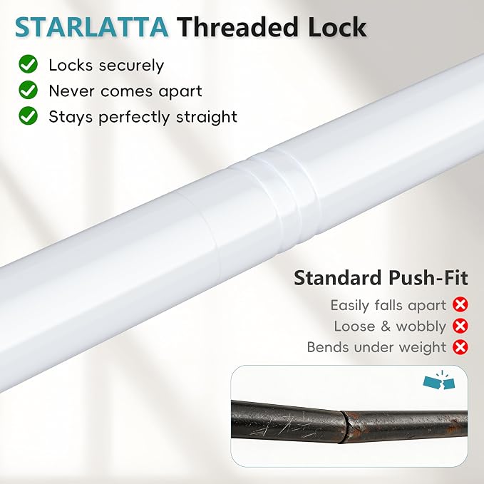 STARLATTA Heavy Duty White Closet Rod: 17-84 Inch Stepless Adjustable Clothes Hanging Bar, 1.3" Diameter Metal Wardrobe Pole with Brackets, No-Cut, for Laundry & RV