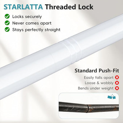 STARLATTA Heavy Duty White Closet Rod: 17-84 Inch Stepless Adjustable Clothes Hanging Bar, 1.3" Diameter Metal Wardrobe Pole with Brackets, No-Cut, for Laundry & RV