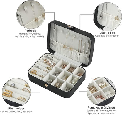 CASEGRACE Travel Jewelry Box Small Jewelry Organizer Case Display Storage for Earrings Necklace Rings Bracelets Portable Jewelry Organizer for Women Girls, Black