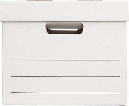 Amazon Basics Medium Duty Storage/Filing Boxes with Lid and Handles, Legal/Letter Size, Collapsible, Foldable, Tape-Free Assembly, 16.2" L x 12.5" W x 10.5" H, White, 12-Pack