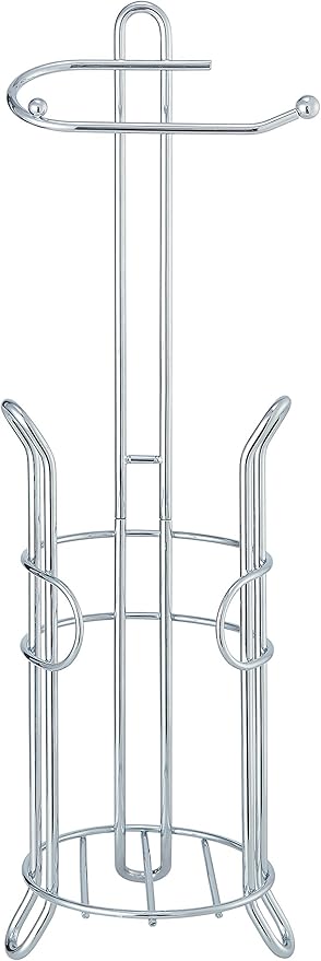 SunnyPoint Freestanding Toilet Paper Holder with Storage – Holds 3 Spare Rolls, Heavy-Duty Steel, Chrome Finish, Easy Assembly, Space-Saving Bathroom Organizer