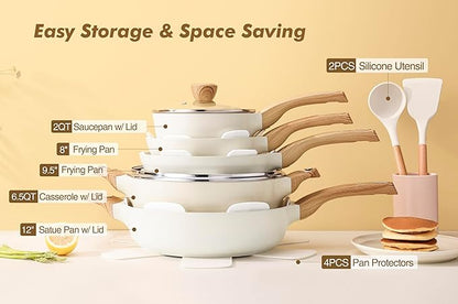 SENSARTE Ceramic Cookware Sets, Pots and Pans Set Non stick, 14 Piece Induction Cookware, Non toxic Healthy Non Stick Kitchen Cooking Set, with Frying Pans Set, PFAS PTFE PFOA PFOS Free