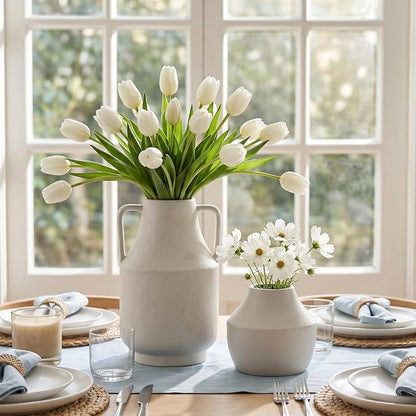 Ceramic Flower Vase, 10.7in Farmhouse Table Rustic Vases, Small Flower Terracotta Vases for Home Decor, Living Room,Table, Handcrafted (Antique)